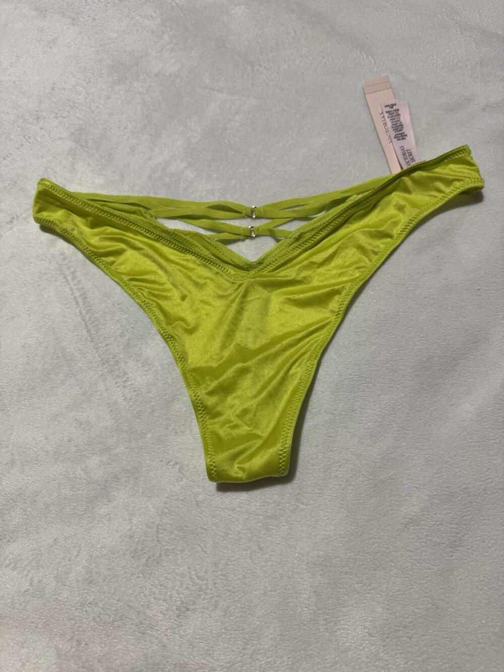 NWT Victoria's Secret Strappy V-String Panty Lime Green Chartreuse Thong M